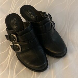 Eurosoft Black Leather Mules with Silver Buckles Size 7.5M
